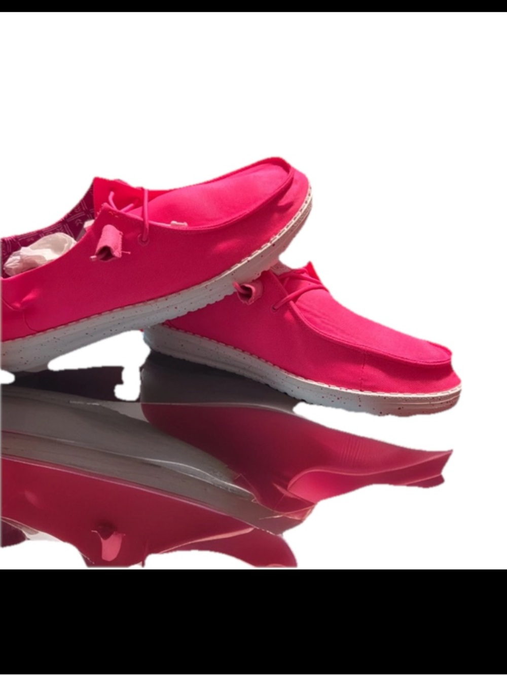 NEW Hey Dude Wendy Stretch Canvas Neon Pink Shoes Womens 8 White Speckled Sole